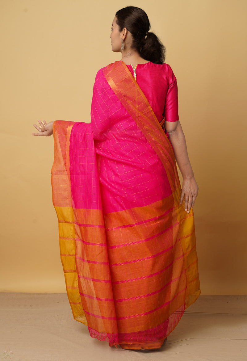 Pink Pure Mangalgiri Cotton Saree-UNM66527