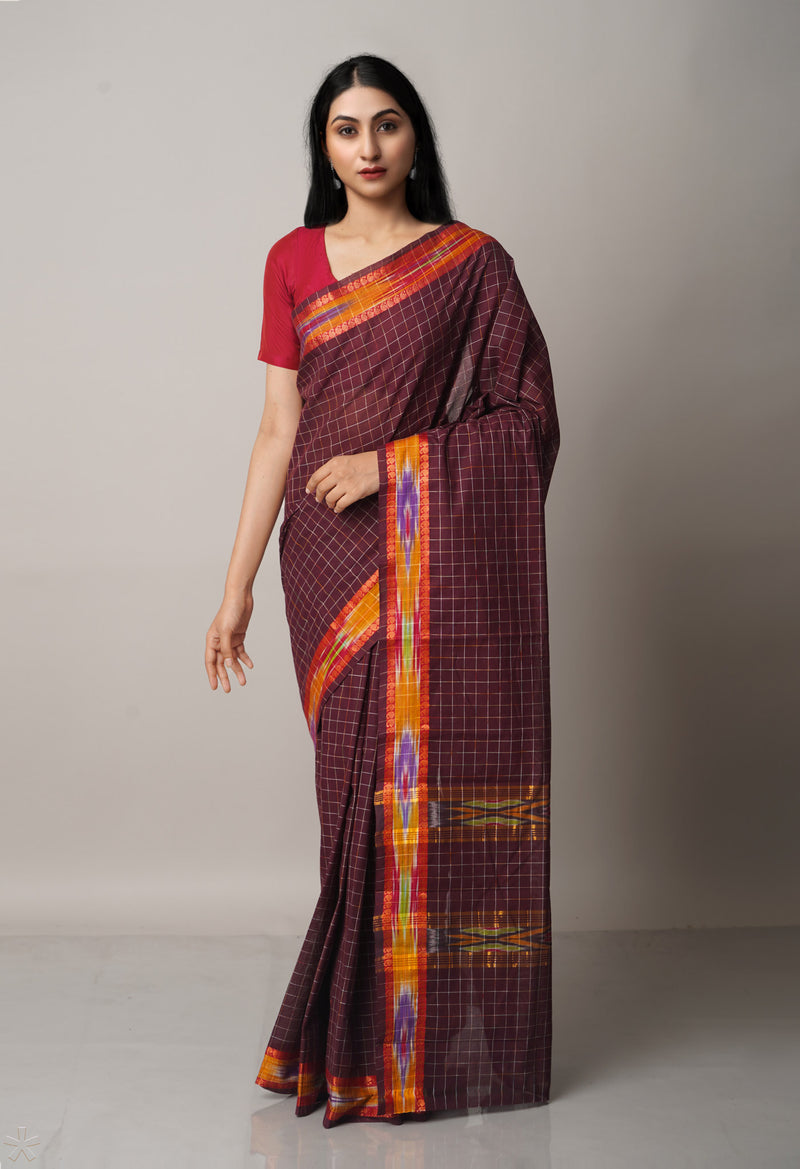 Dark Brown Pure Mangalgiri Cotton Saree-UNM66542