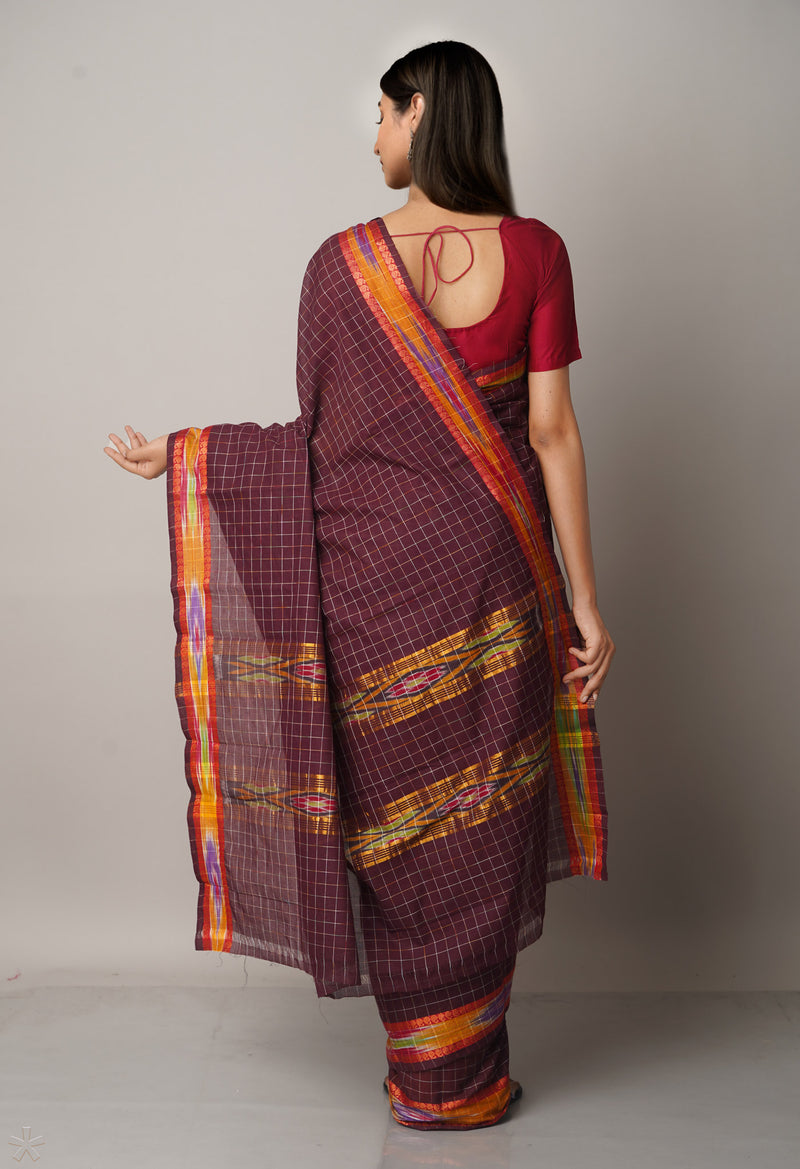 Dark Brown Pure Mangalgiri Cotton Saree-UNM66542
