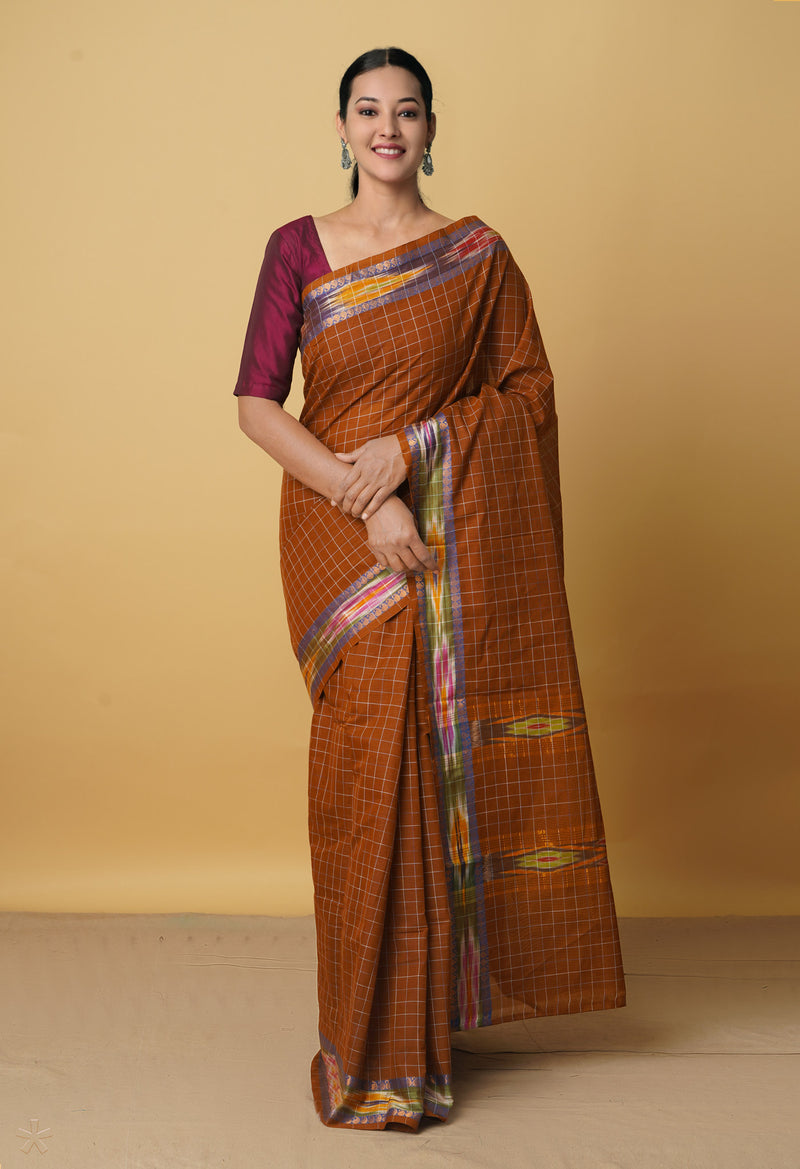 Brown Pure Mangalgiri Cotton Saree-UNM66545