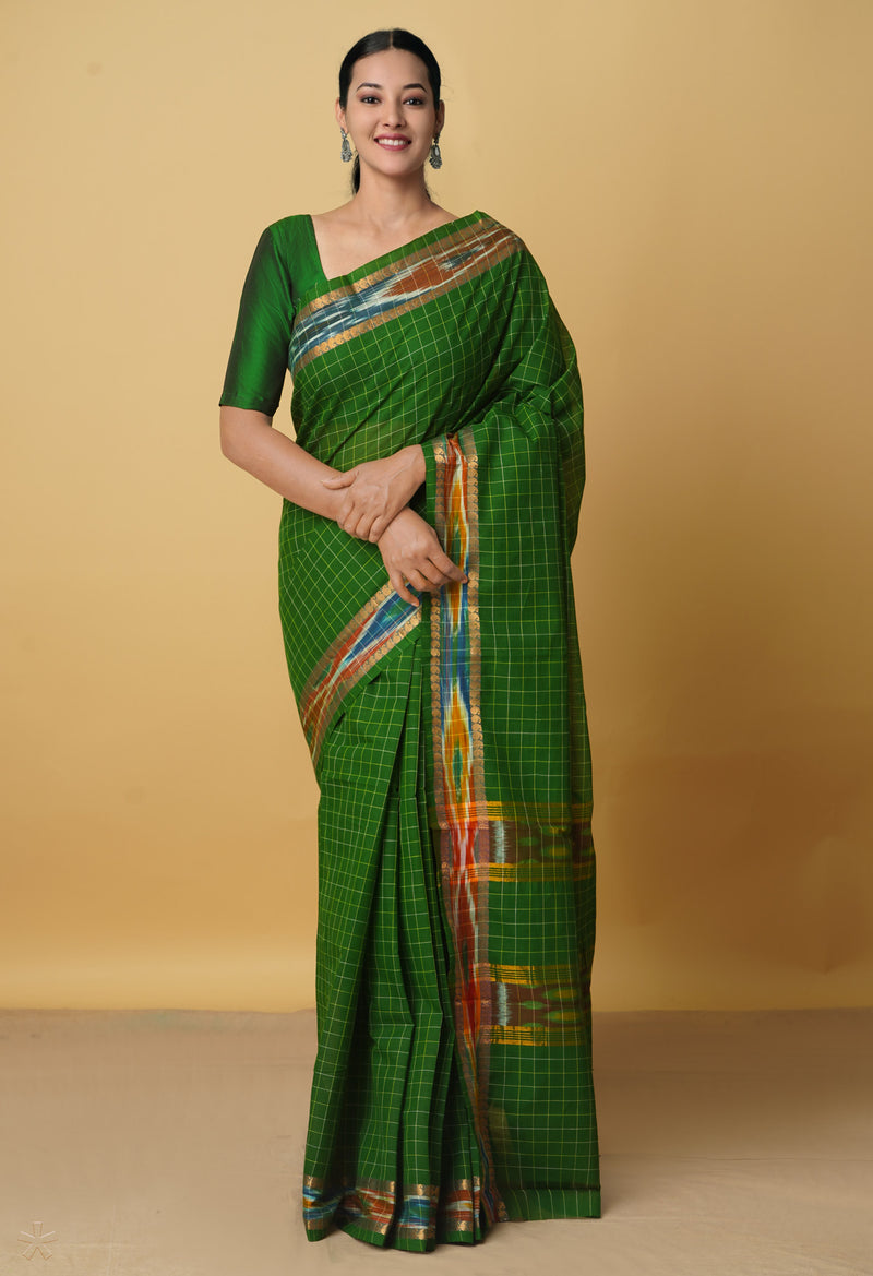 Green Pure Mangalgiri Cotton Saree-UNM66548