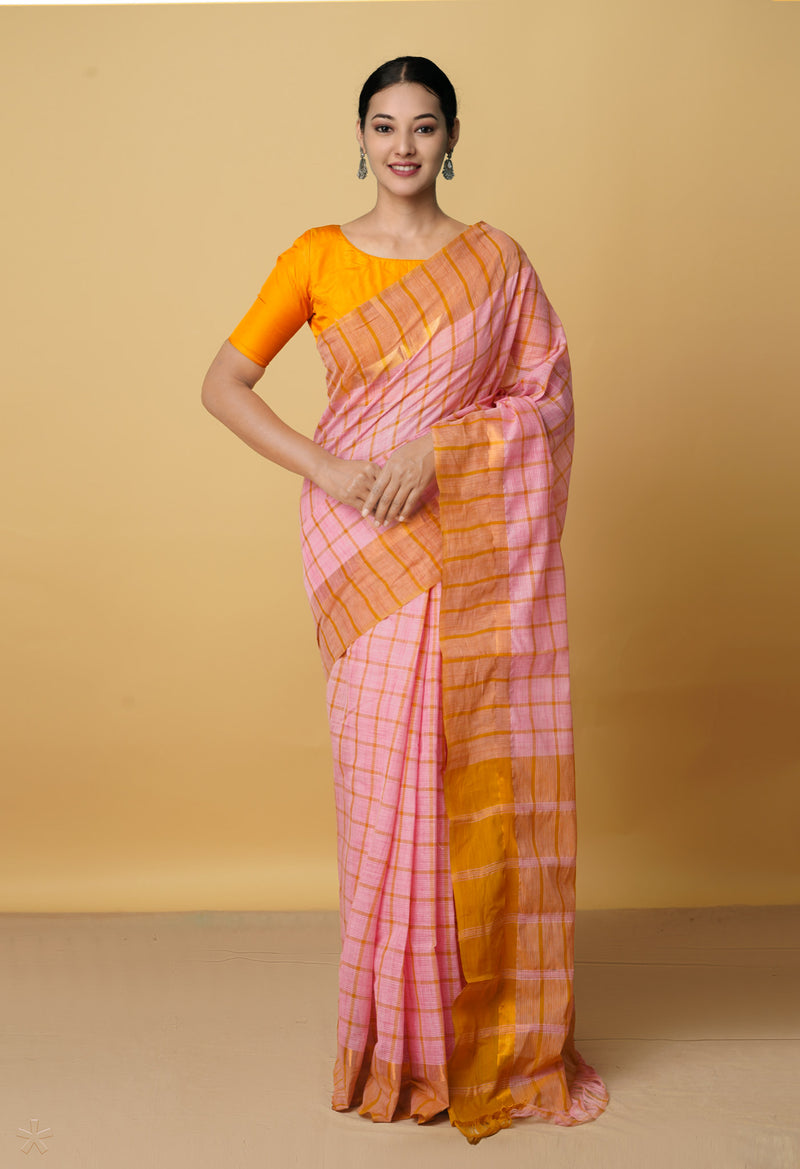 Baby Pink Pure Mangalgiri Cotton Saree-UNM66555