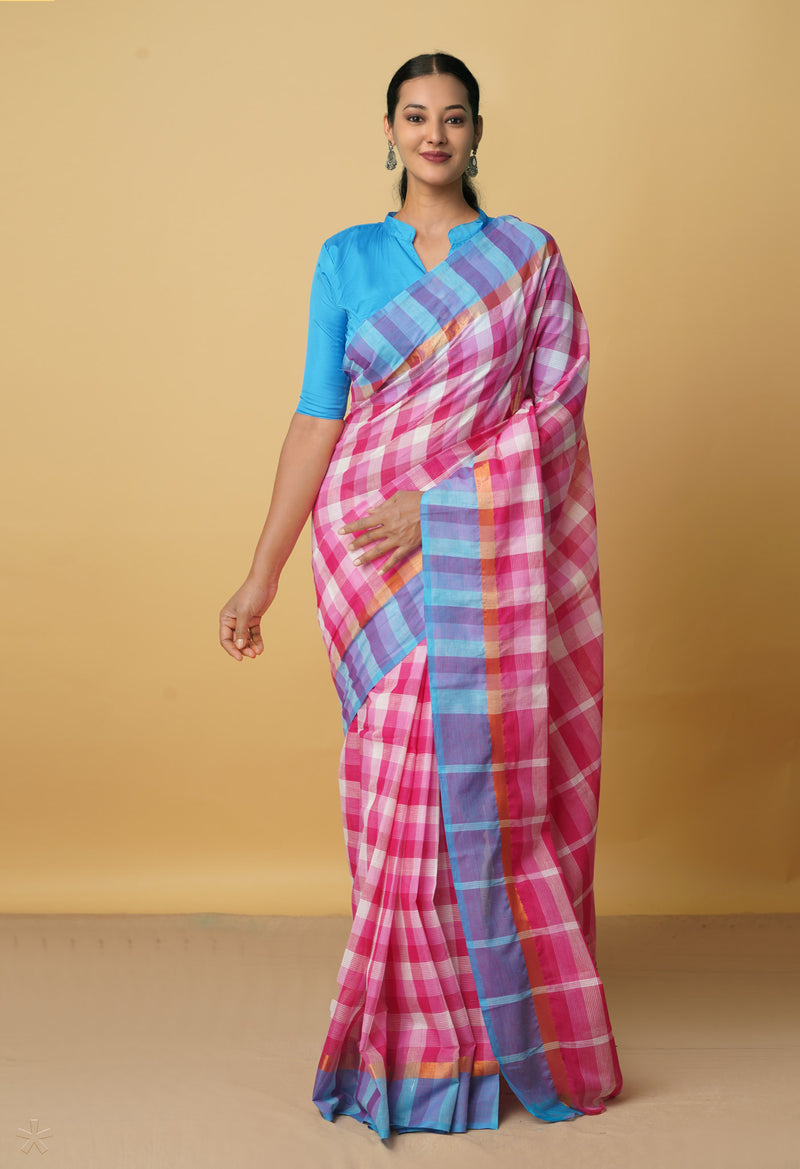 Pink Pure Mangalgiri Cotton Saree-UNM66560