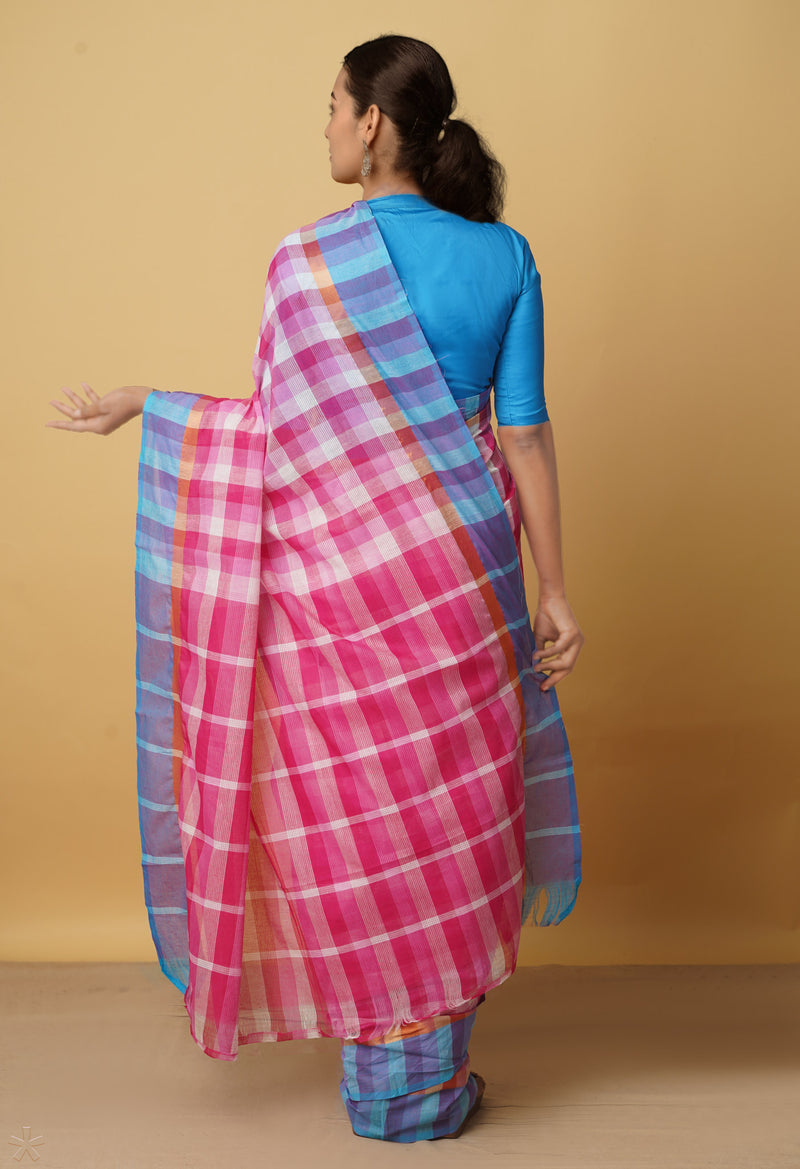 Pink Pure Mangalgiri Cotton Saree-UNM66560