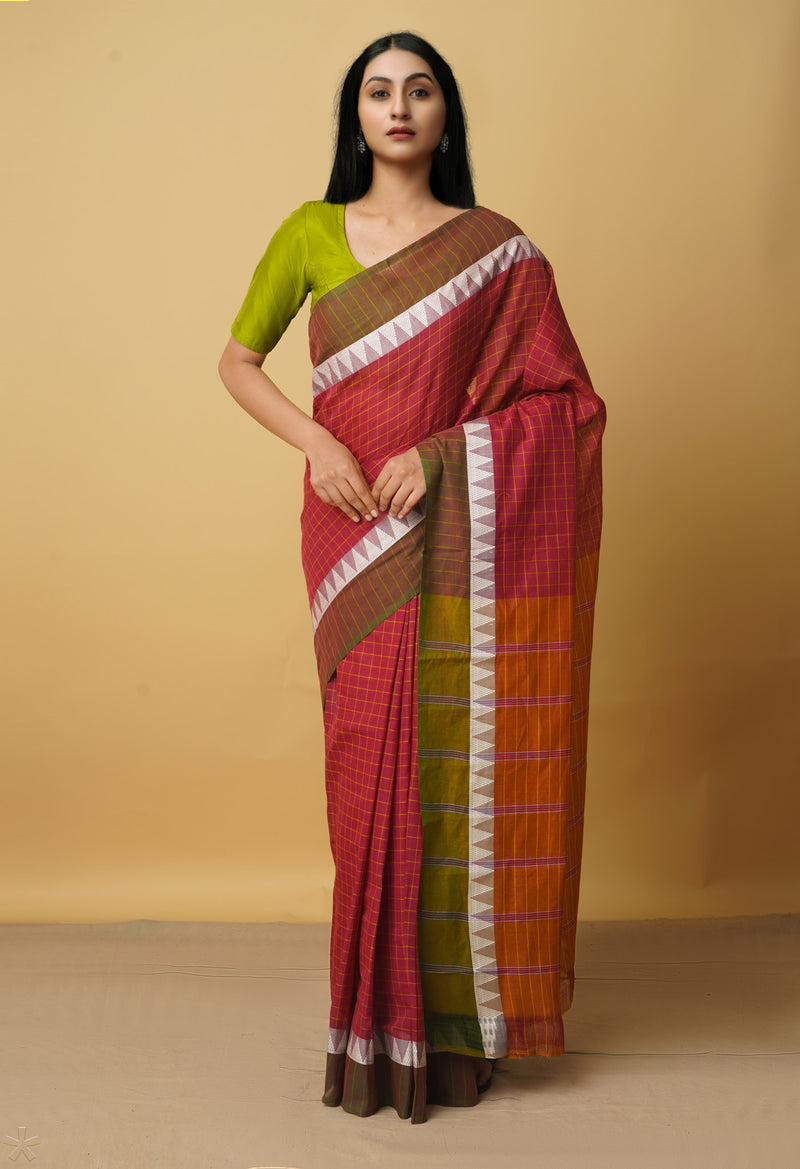 Maroon Pure Mangalgiri Cotton Saree-UNM66563