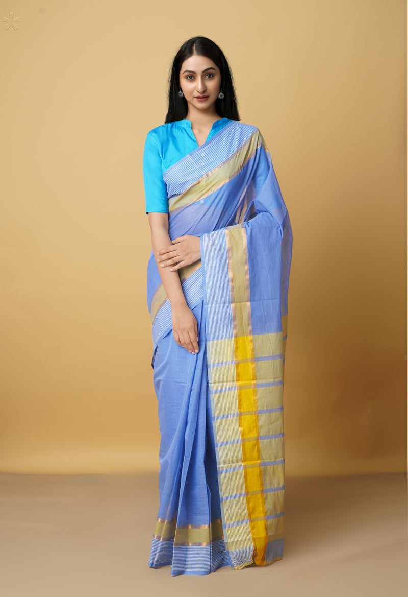 Blue Pure Mangalgiri Cotton Saree-UNM66574