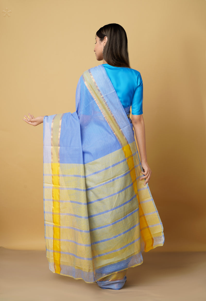Blue Pure Mangalgiri Cotton Saree-UNM66574