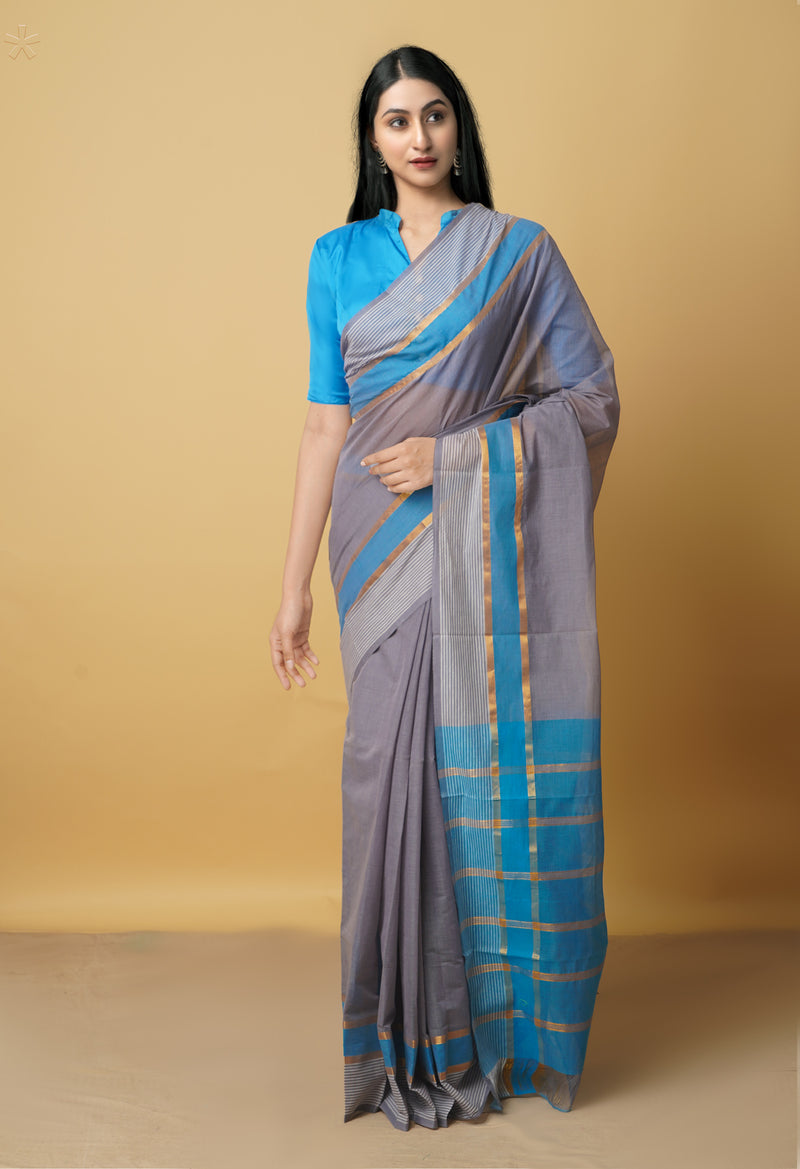 Grey Pure Mangalgiri Cotton Saree-UNM66575