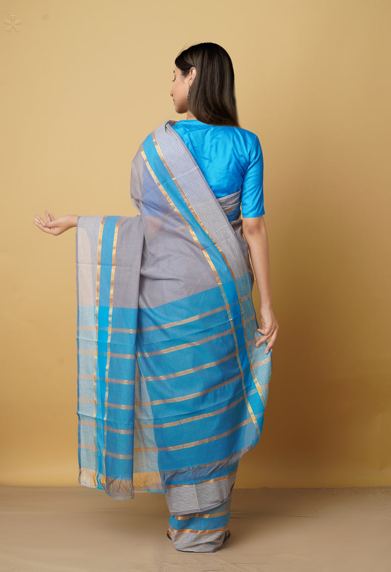 Grey Pure Mangalgiri Cotton Saree-UNM66575