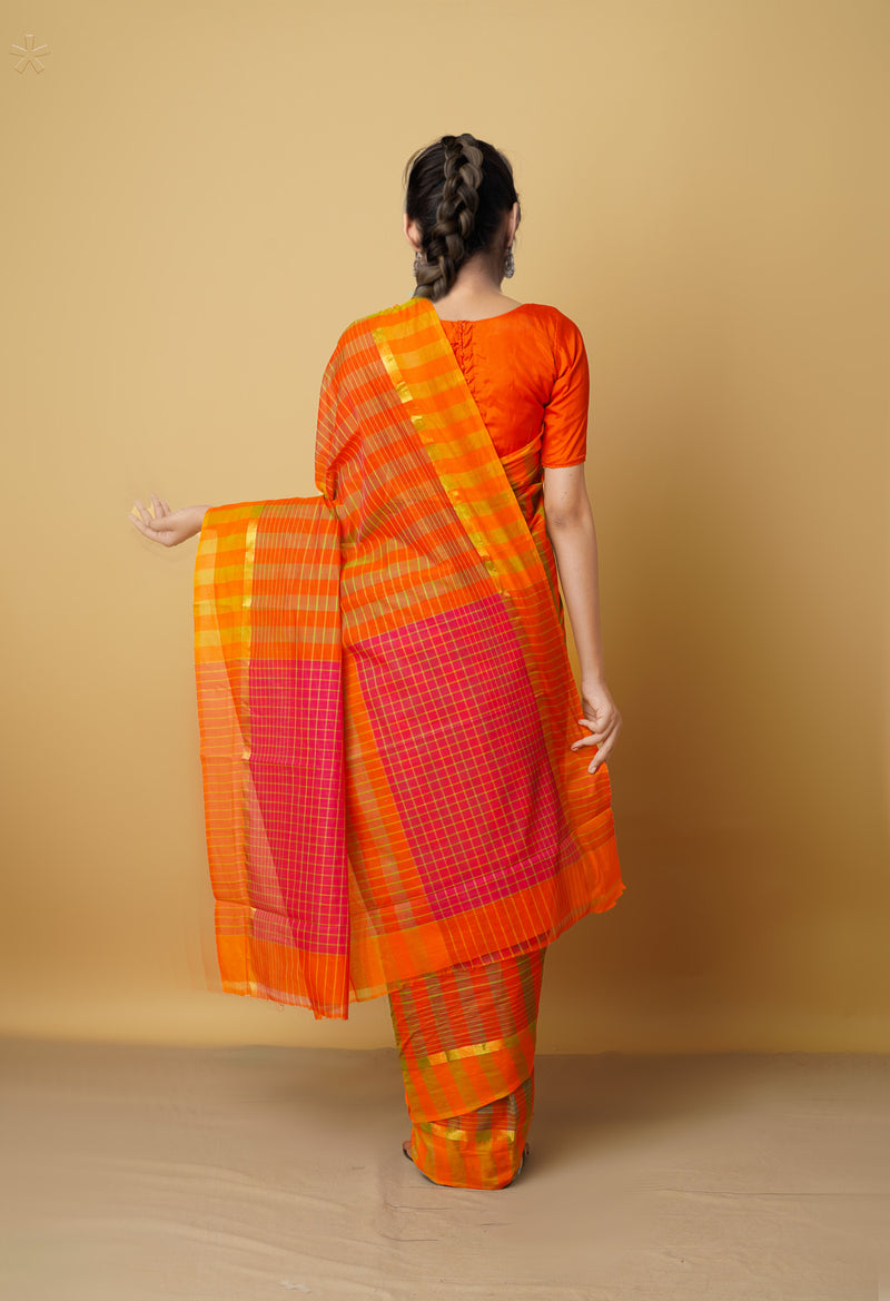 Orange Pure Mangalgiri Cotton Saree-UNM66580