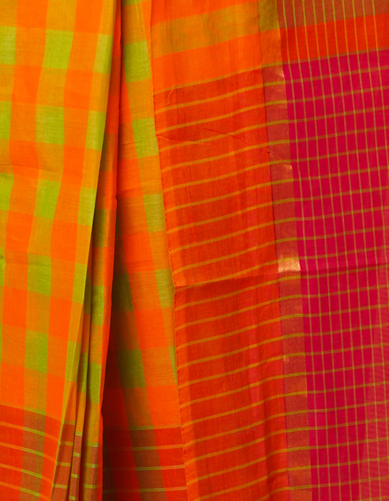 Orange Pure Mangalgiri Cotton Saree-UNM66580