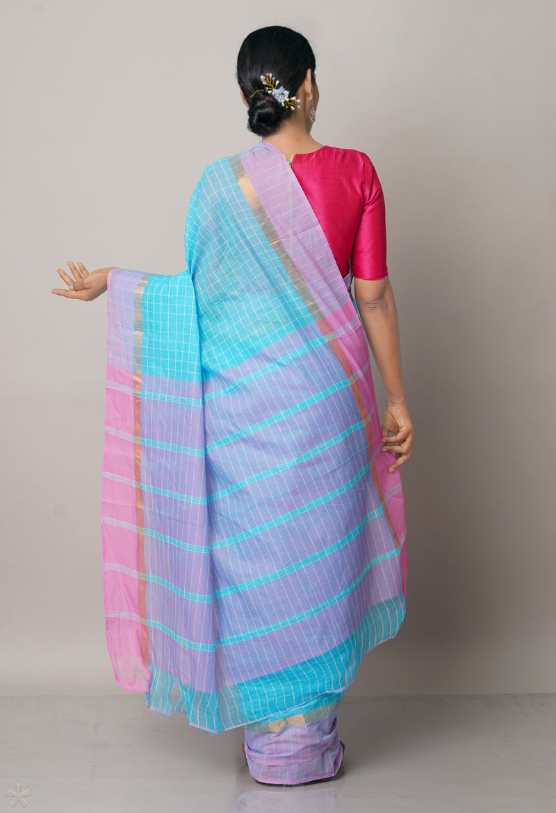 Sky Blue Pure Mangalgiri Cotton Saree-UNM66596