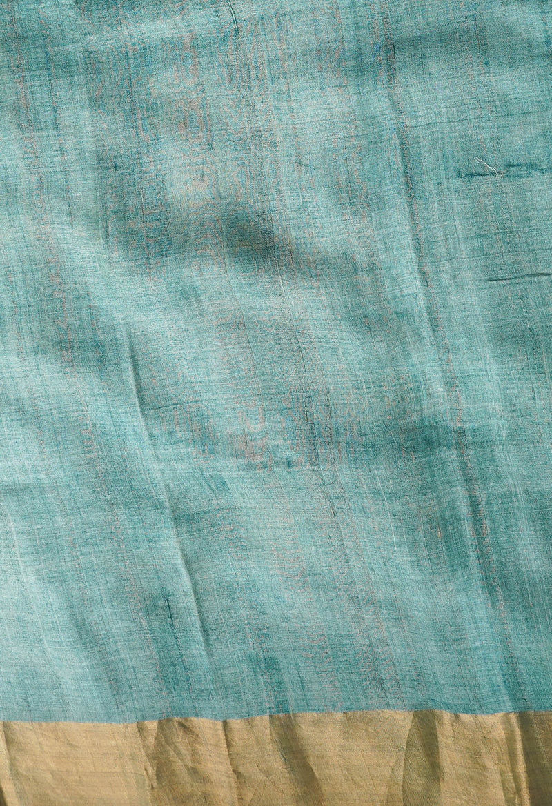 Green Pure Handloom Bengal Tussar Silk Saree-UNM66599
