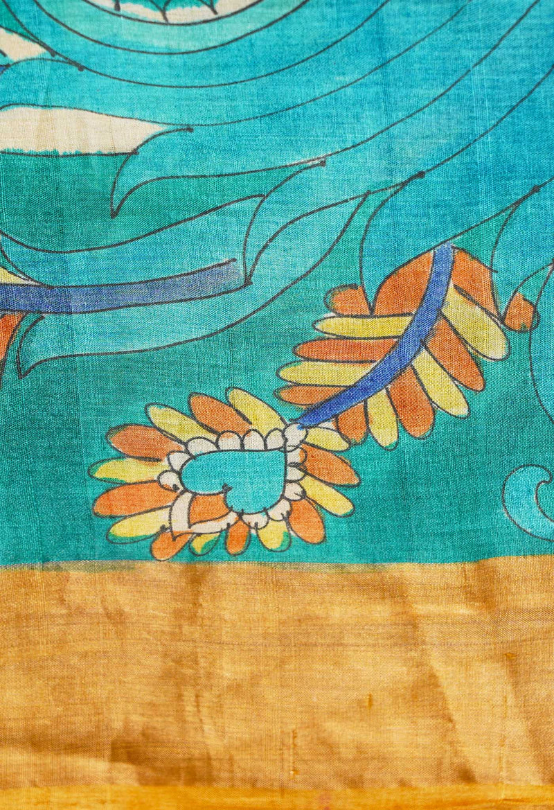 Green Pure Handloom Bengal Tussar Silk Saree-UNM66599