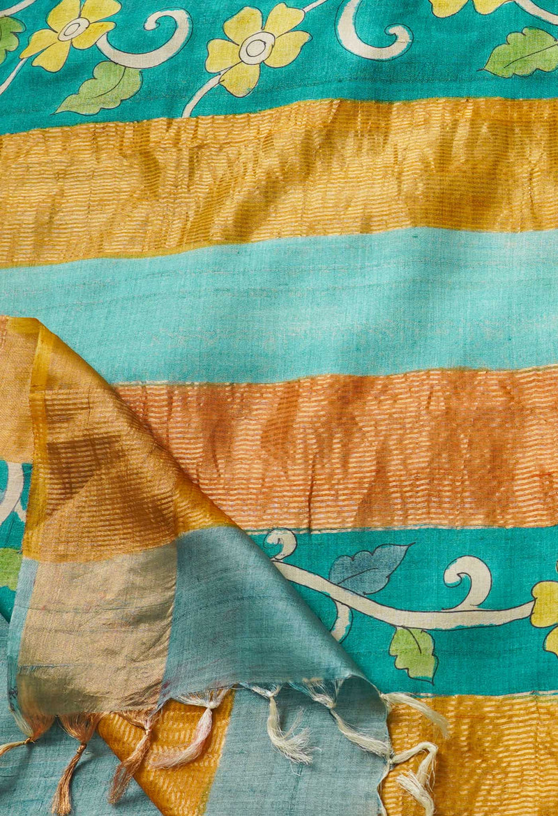 Green Pure Handloom Bengal Tussar Silk Saree-UNM66599