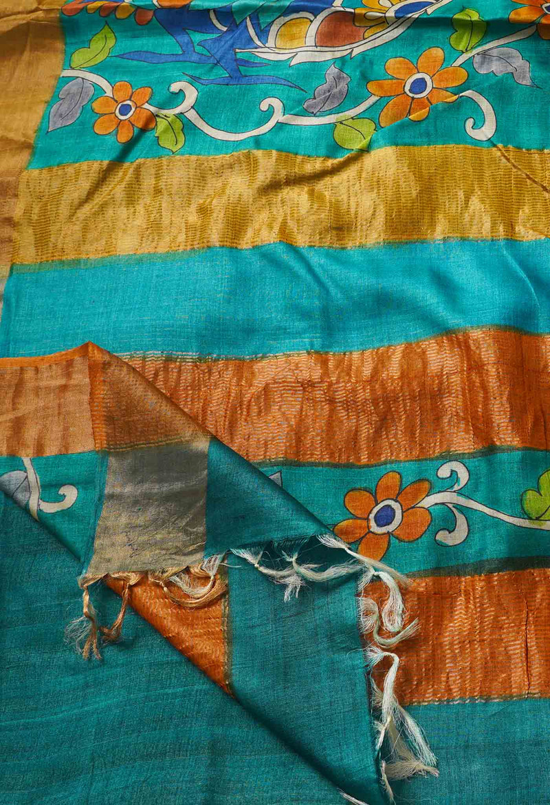 Green Pure Handloom Bengal Tussar Silk Saree-UNM66600