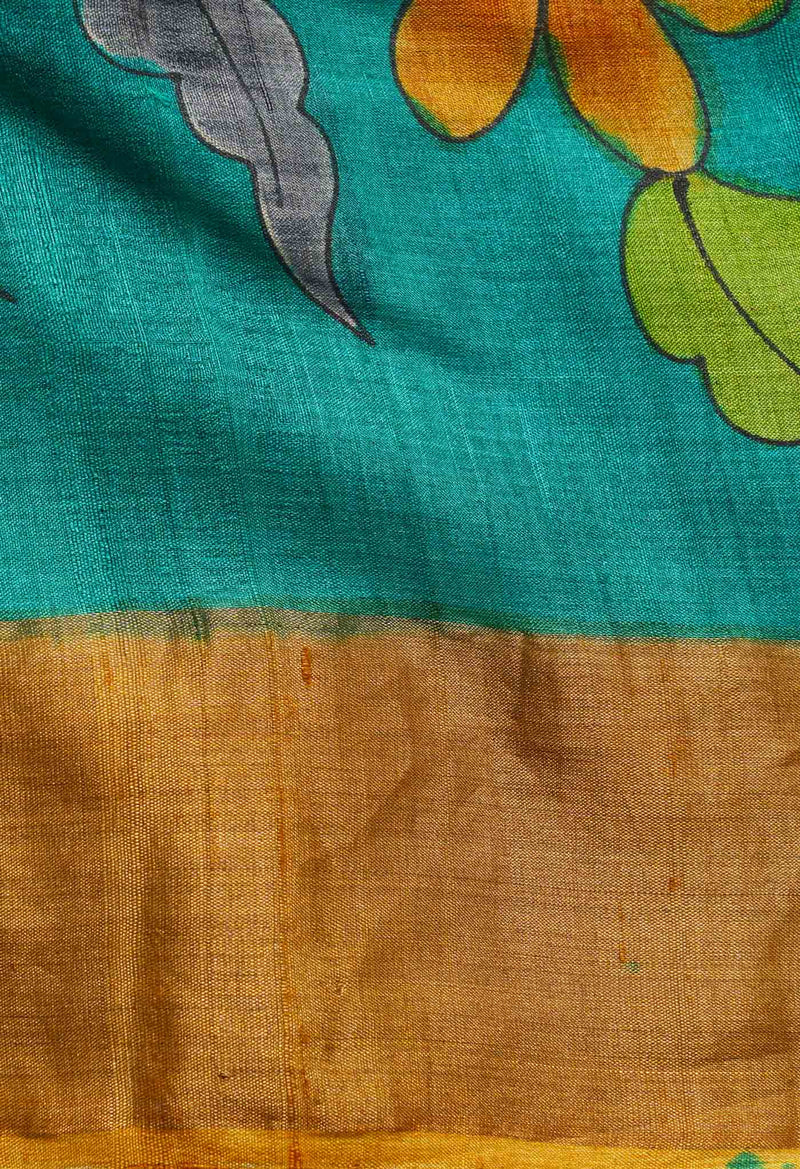 Green Pure Handloom Bengal Tussar Silk Saree-UNM66600