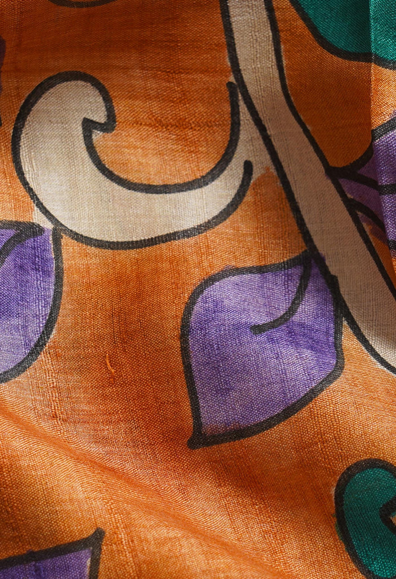 Peach Orange Pure Handloom Bengal Tussar Silk Saree-UNM66601