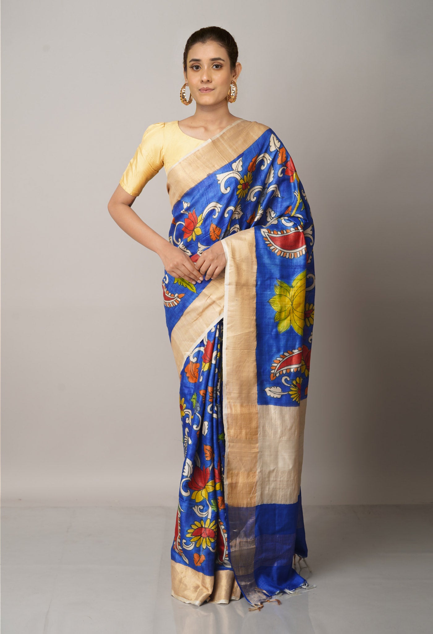 Blue Pure Handloom Bengal Tussar Silk Saree-UNM66605
