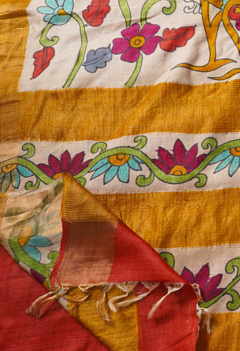 Cream Pure Handloom Bengal Tussar Silk Saree-UNM66608