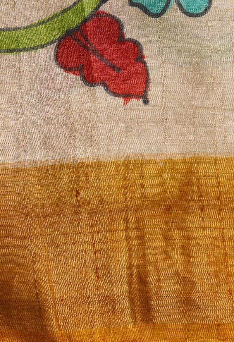 Cream Pure Handloom Bengal Tussar Silk Saree-UNM66608