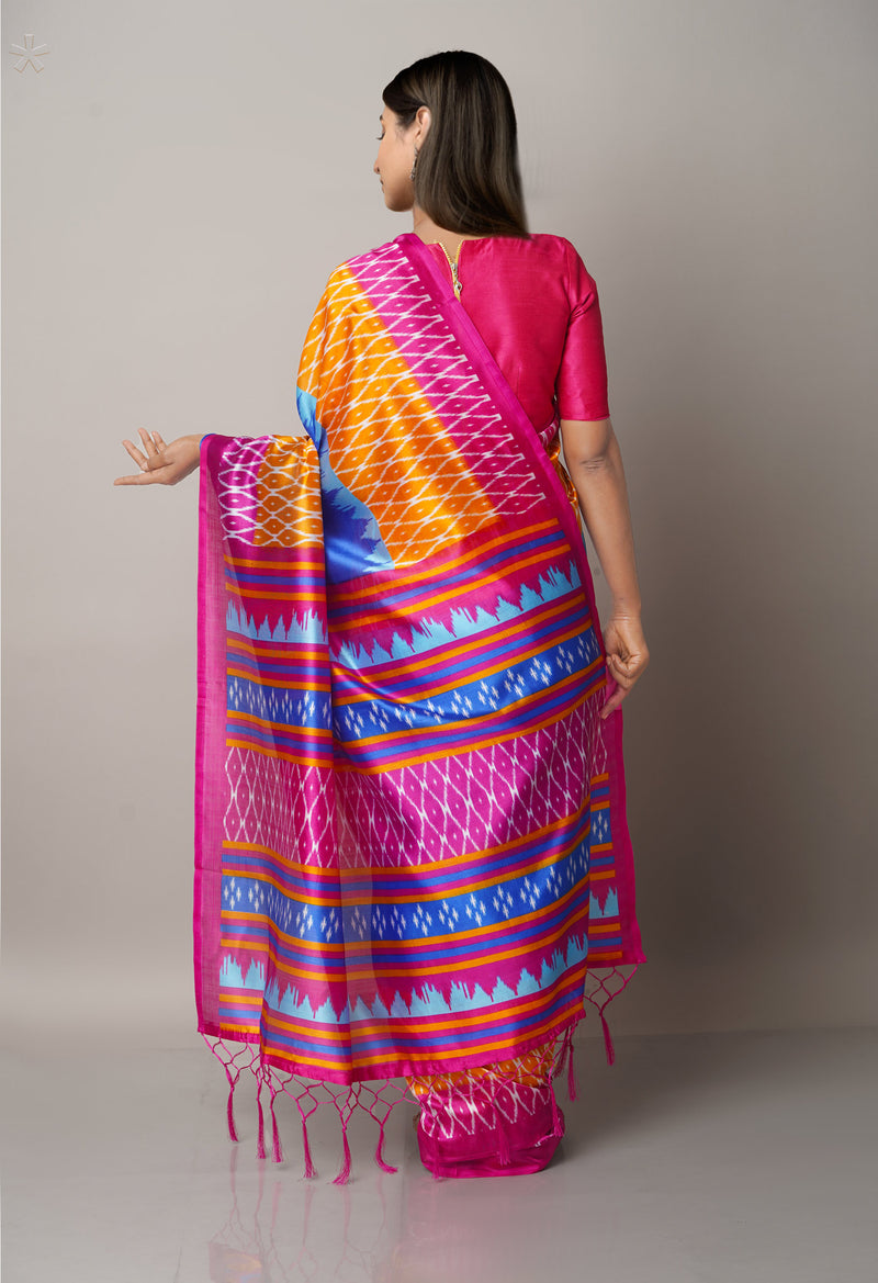 Blue  Fancy Block Printed Art Silk Saree-UNM66616