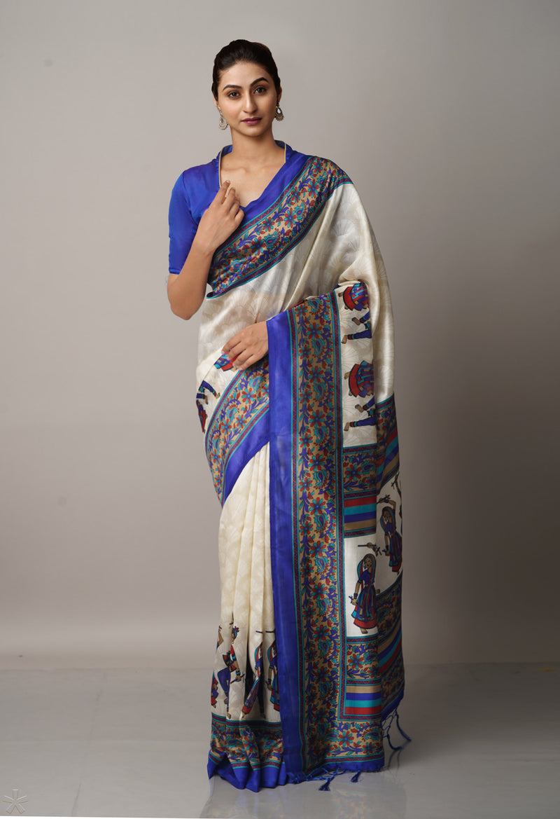 Cream  Fancy Block Printed Art Silk Saree-UNM66652