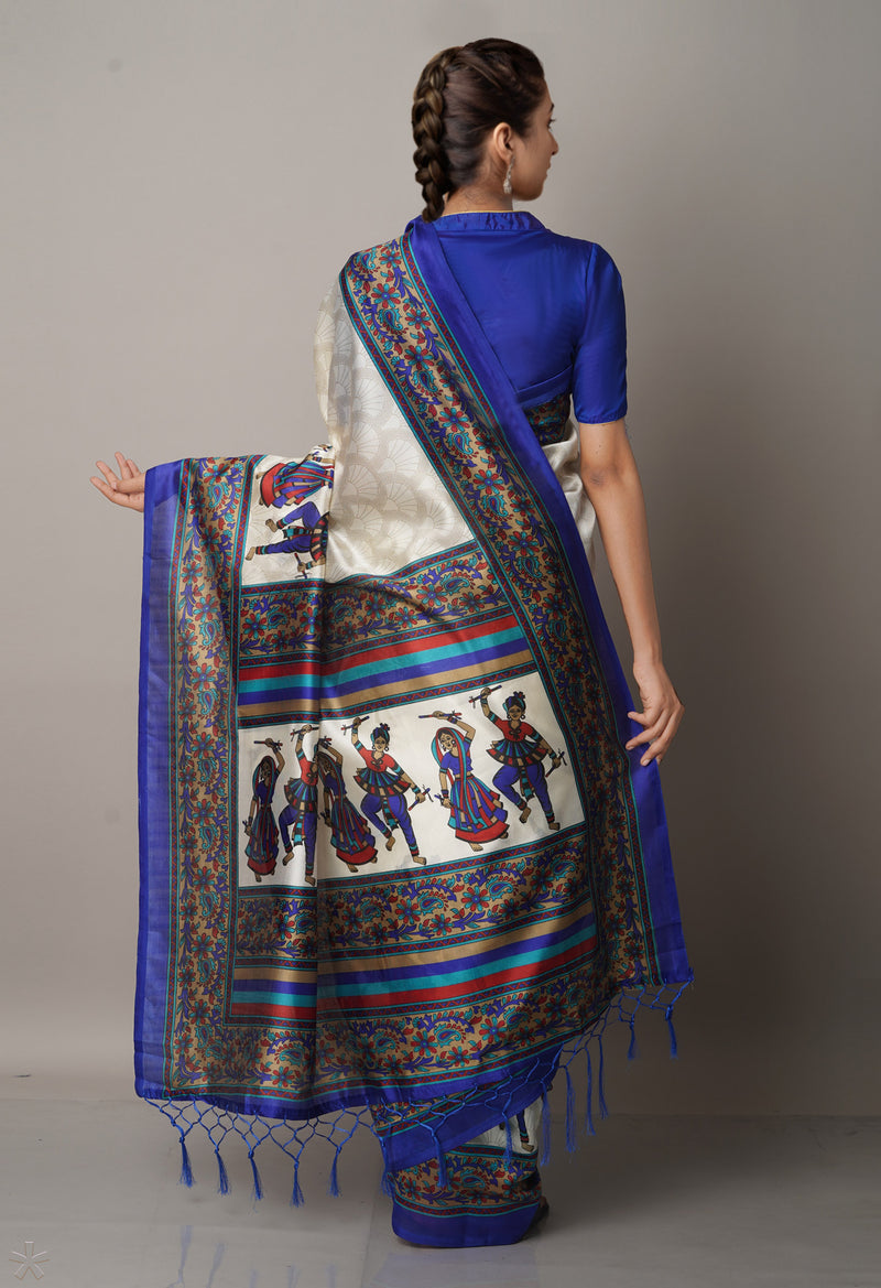 Cream  Fancy Block Printed Art Silk Saree-UNM66652
