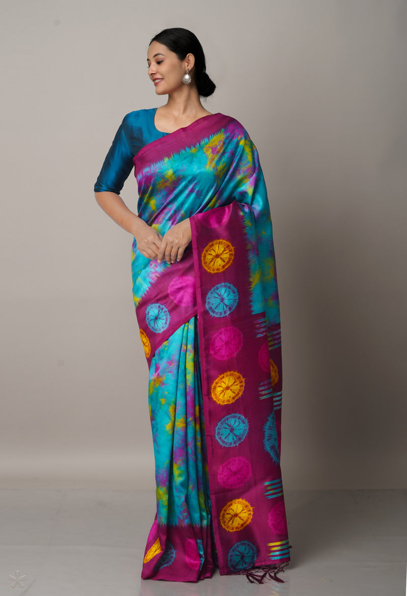 Multi  Fancy Block Printed Art Silk Saree-UNM66658