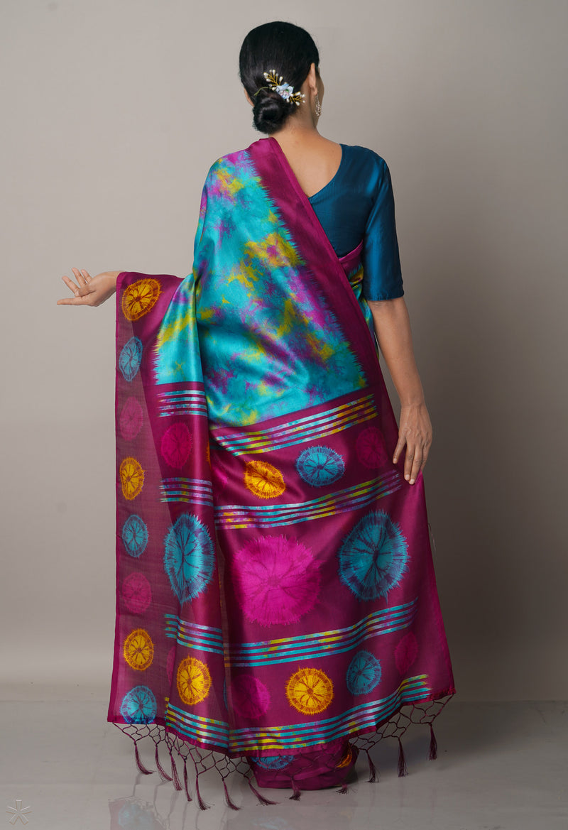 Multi  Fancy Block Printed Art Silk Saree-UNM66658