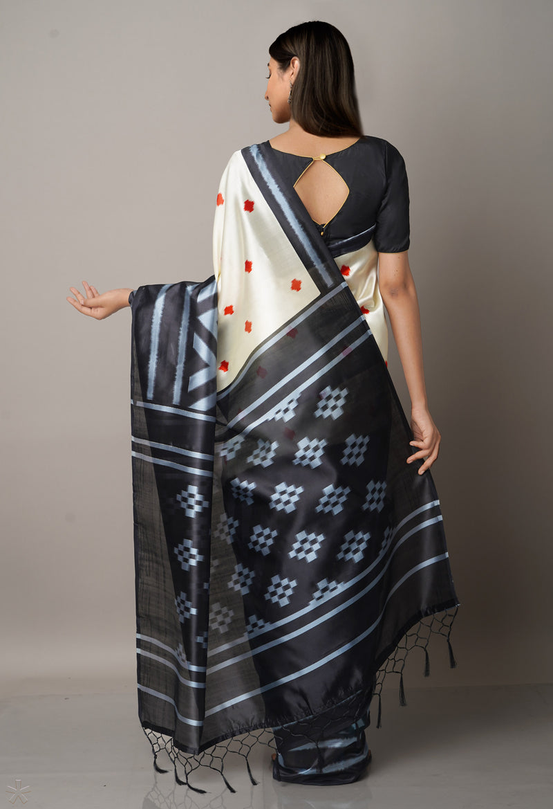 Cream  Fancy Block Printed Art Silk Saree-UNM66662