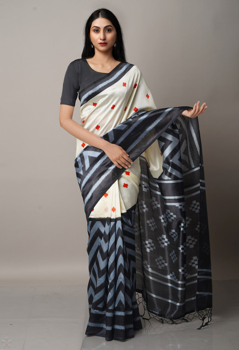 Cream  Fancy Block Printed Art Silk Saree-UNM66662