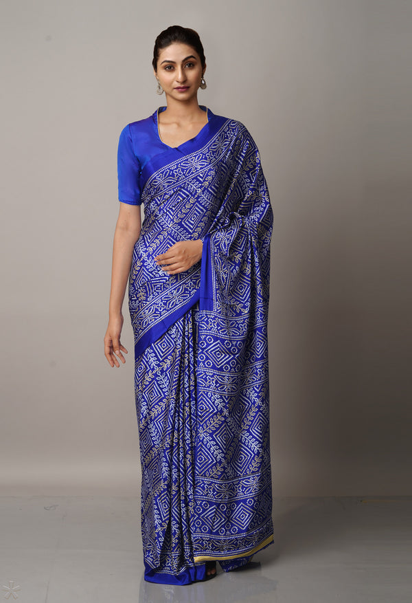 Blue  Bandhani Crepe Soft Silk Saree-UNM66665