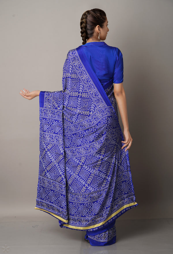 Blue  Bandhani Crepe Soft Silk Saree-UNM66665