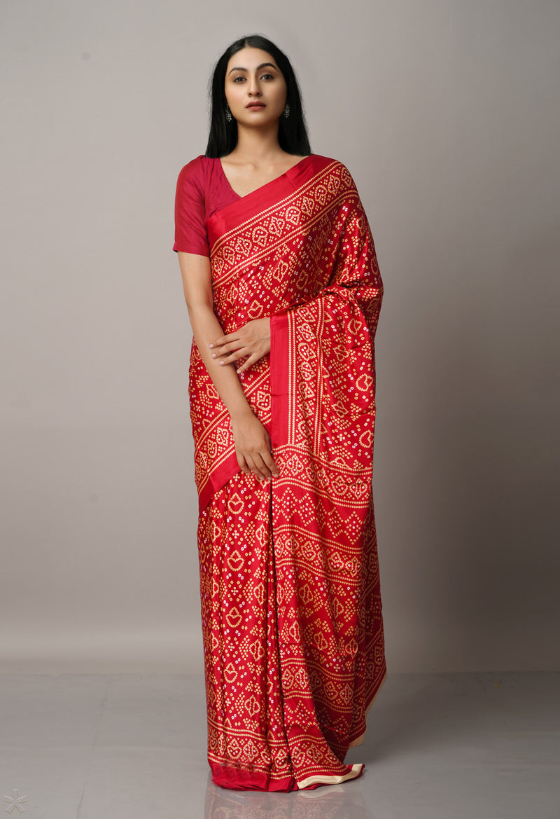 Maroon  Bandhani Crepe Soft Silk Saree-UNM66666