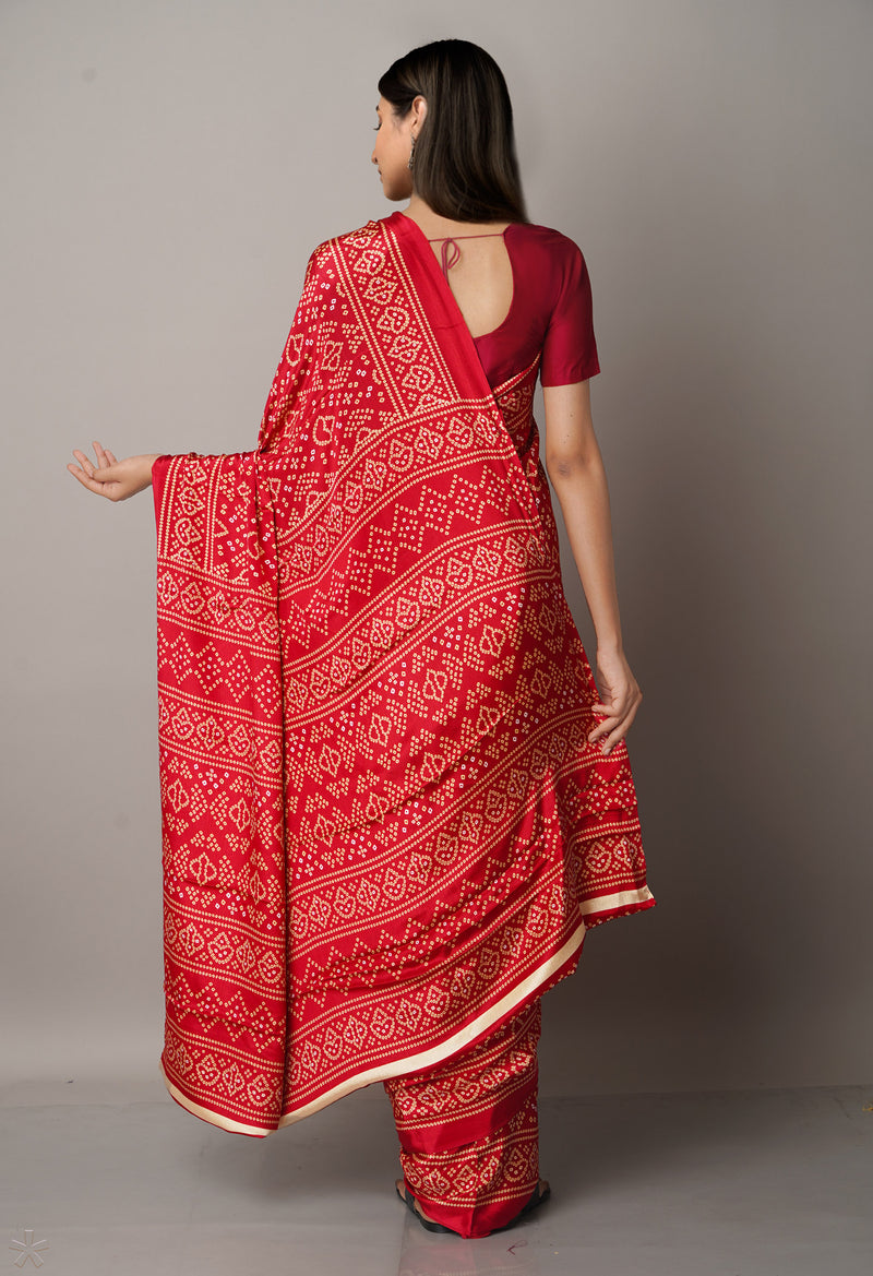 Maroon  Bandhani Crepe Soft Silk Saree-UNM66666
