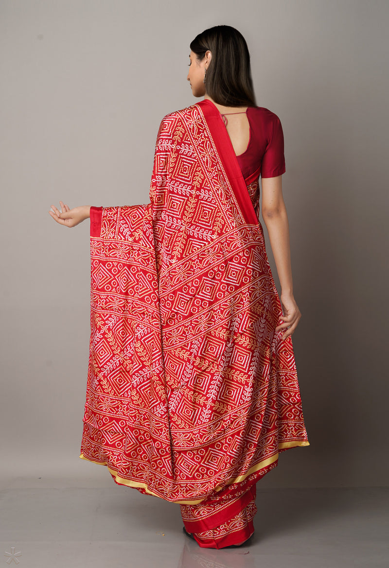 Red  Bandhani Crepe Soft Silk Saree-UNM66668