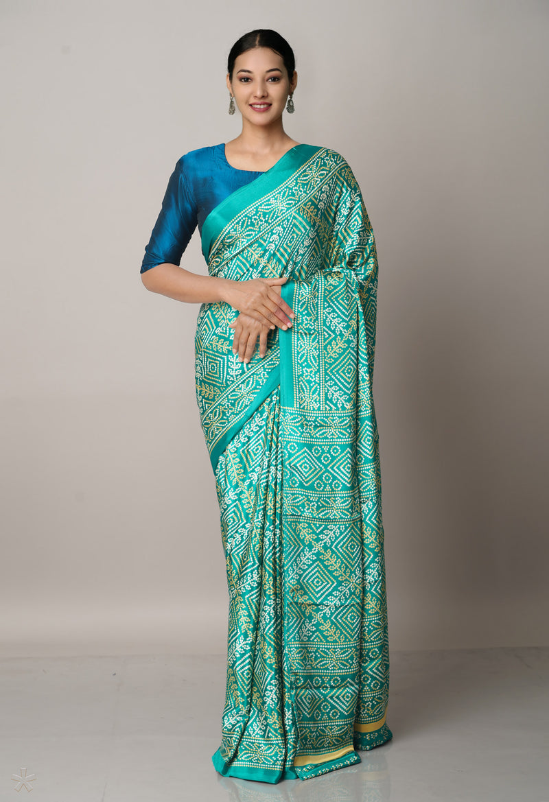 Blue  Bandhani Crepe Soft Silk Saree-UNM66678