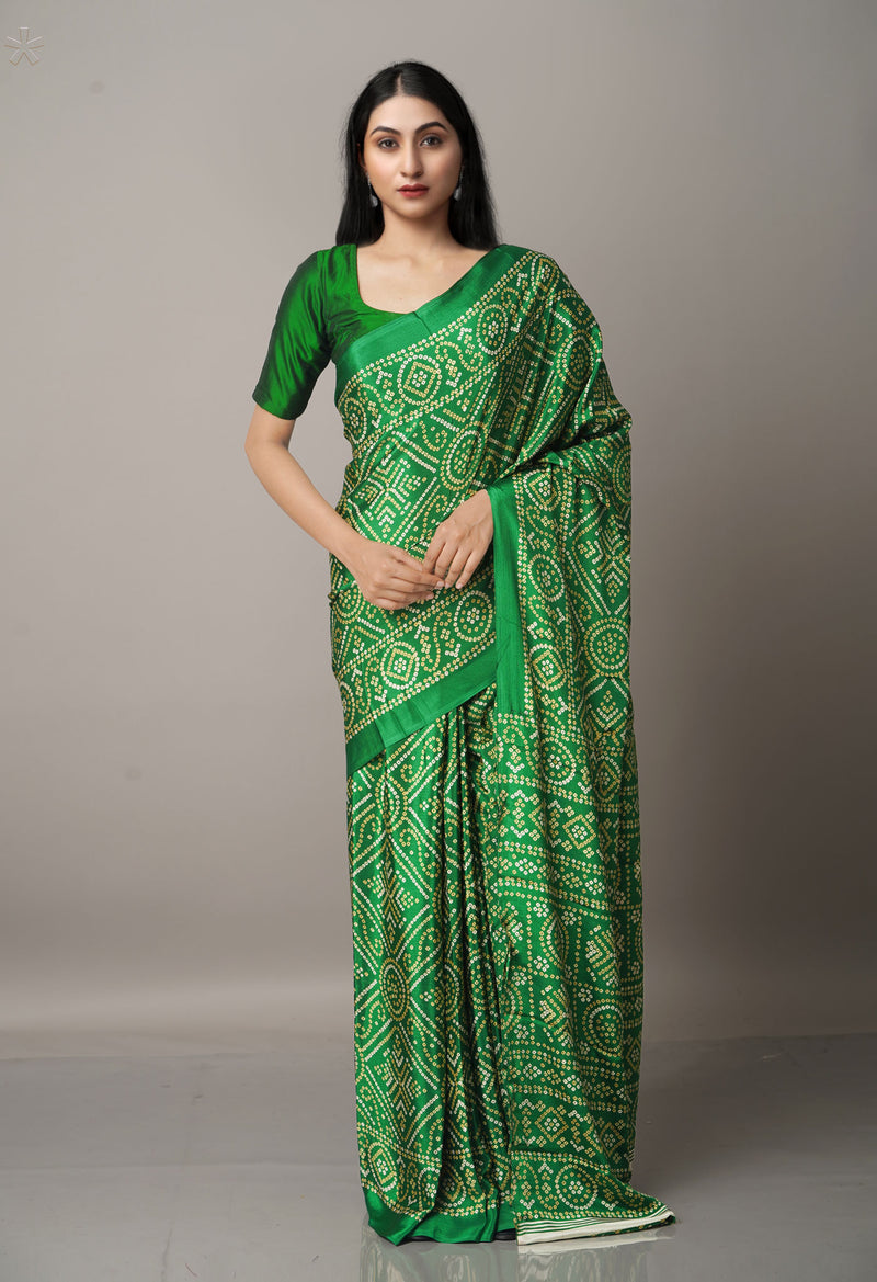 Green  Bandhani Crepe Soft Silk Saree-UNM66682