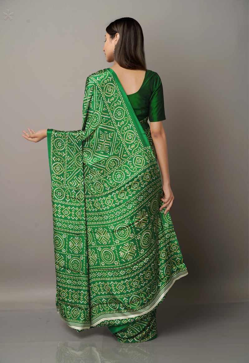 Green  Bandhani Crepe Soft Silk Saree-UNM66682