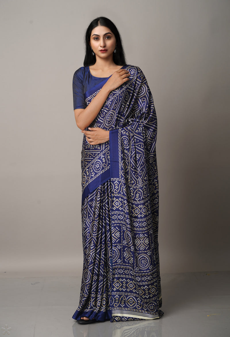 Navy Blue  Bandhani Crepe Soft Silk Saree-UNM66684