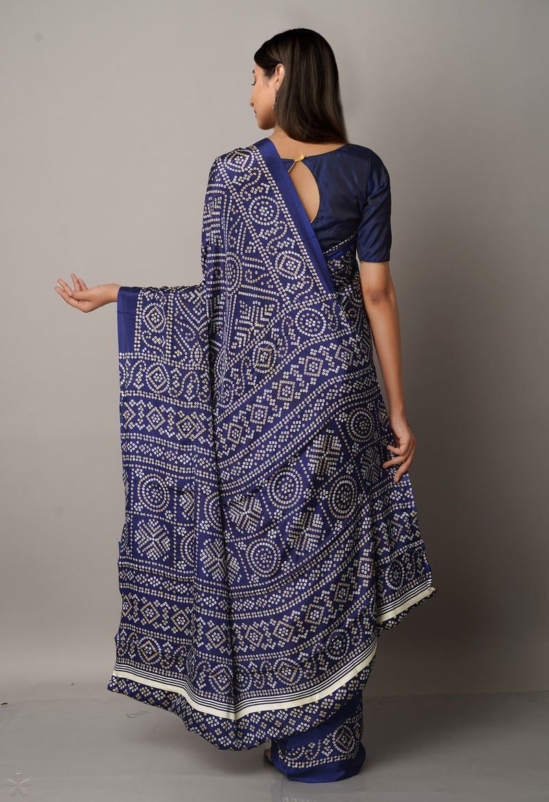 Navy Blue  Bandhani Crepe Soft Silk Saree-UNM66684