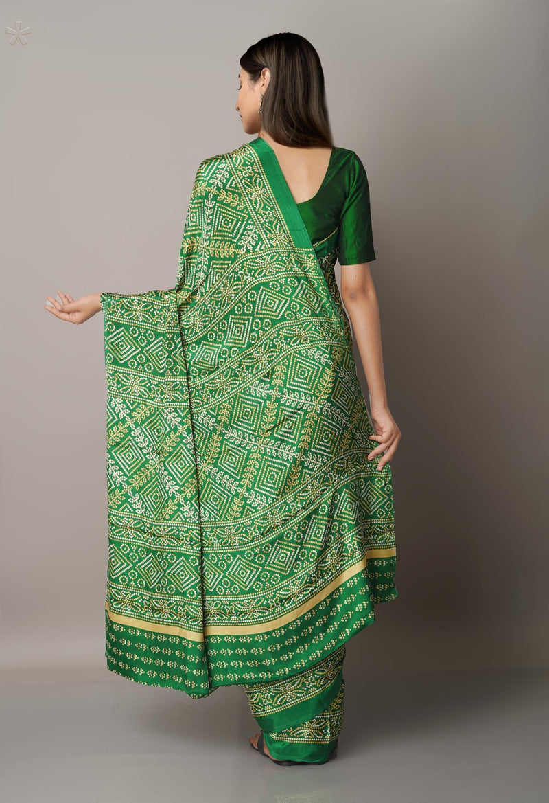 Green  Block Printed Crepe Soft Silk Saree-UNM66721