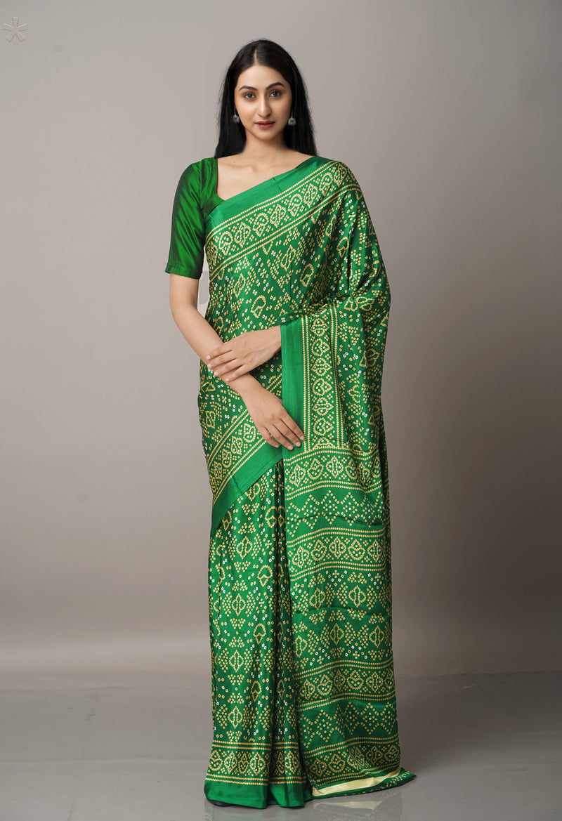 Green  Bandhani Crepe Soft Silk Saree-UNM66689