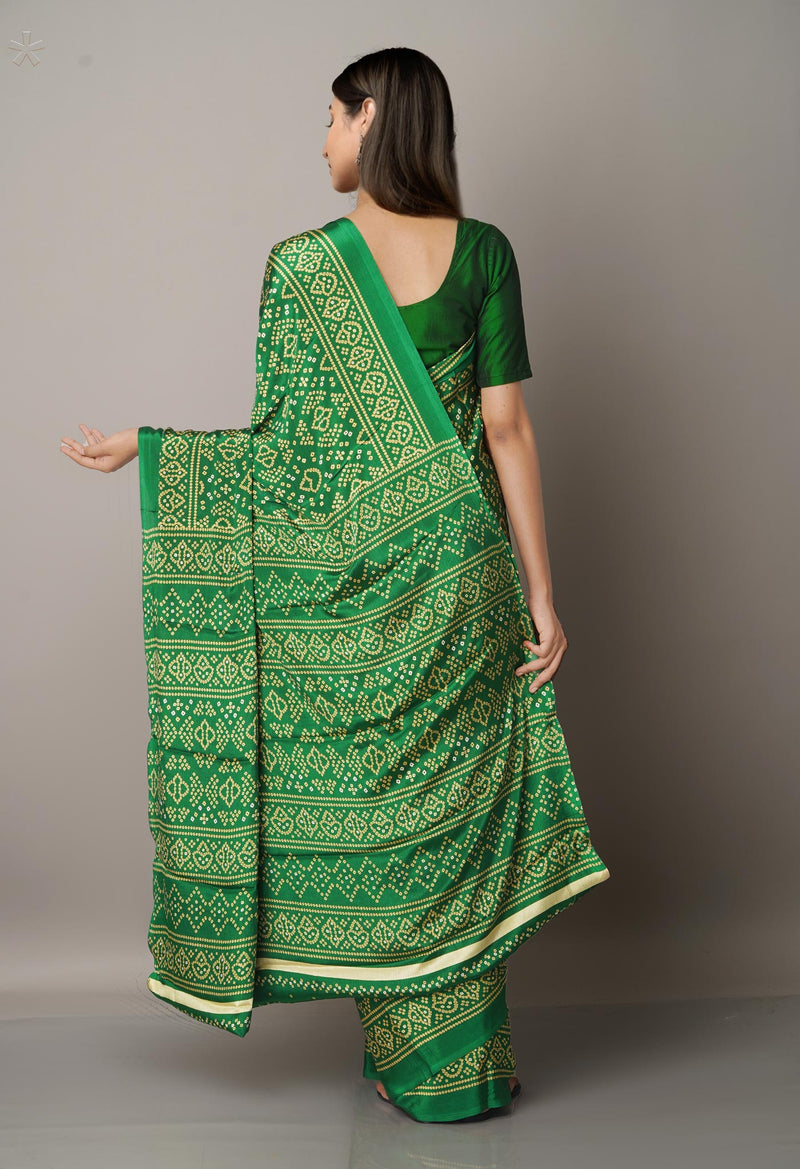 Green  Bandhani Crepe Soft Silk Saree-UNM66689