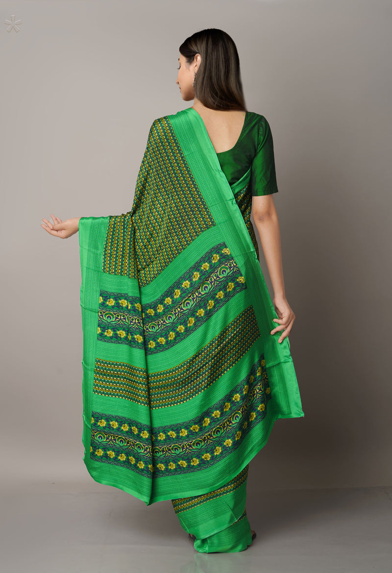 Green  Block Printed Crepe Soft Silk Saree-UNM66703