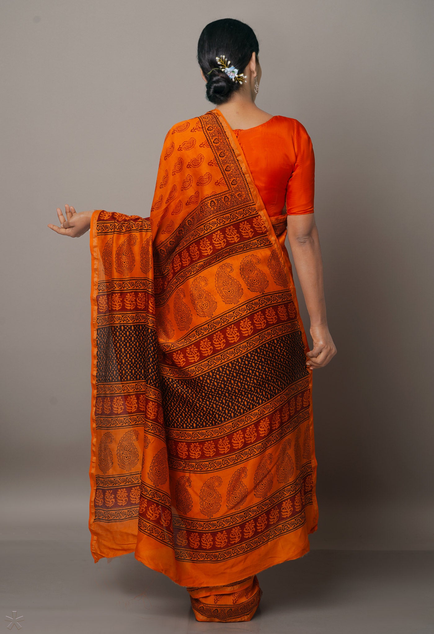 Orange Pure Chanderi Bagh Printed Cotton Saree-UNM66727