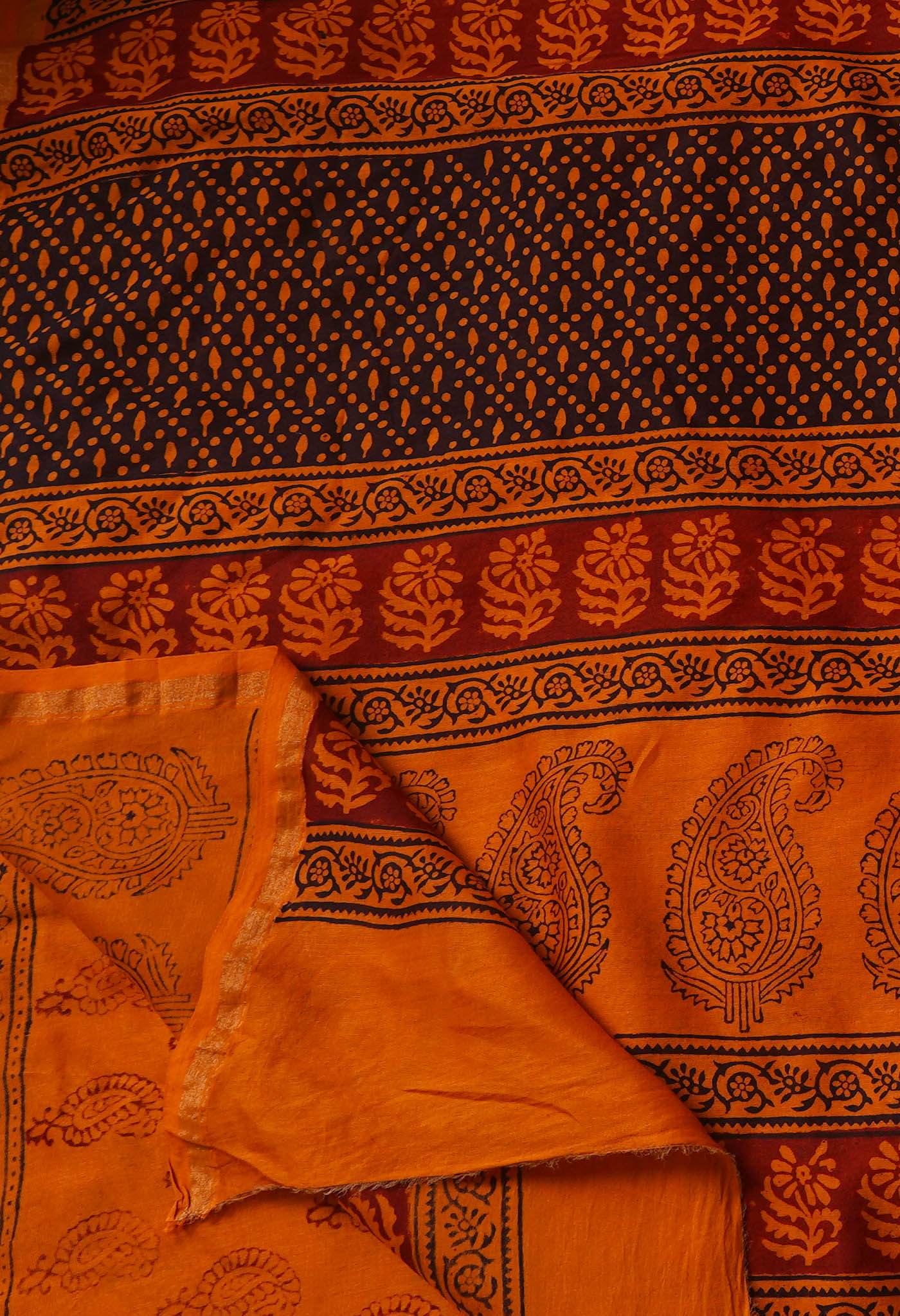 Orange Pure Chanderi Bagh Printed Cotton Saree-UNM66727
