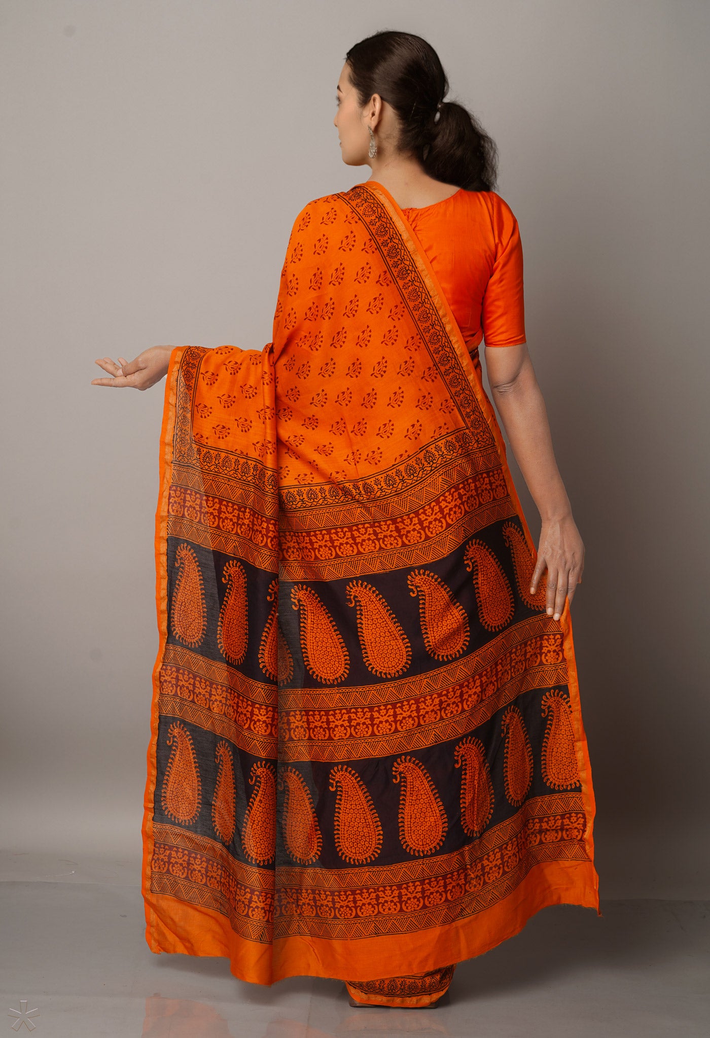 Orange Pure Chanderi Bagh Printed Cotton Saree-UNM66736