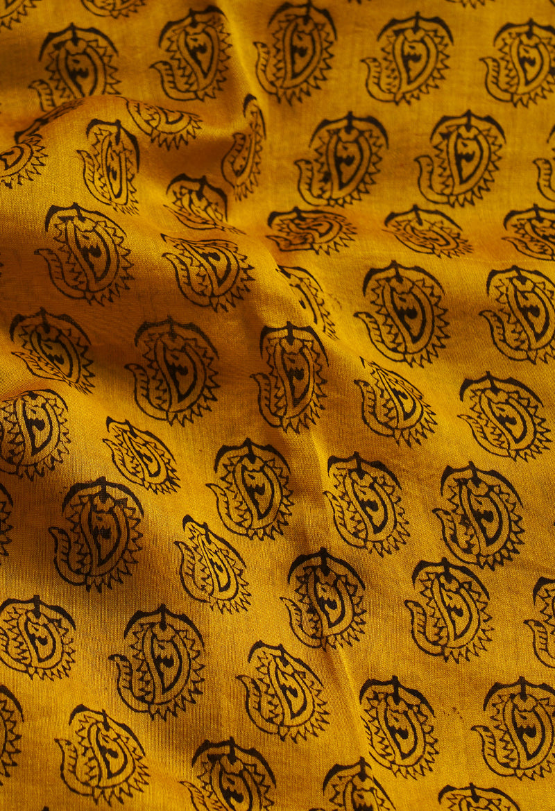 Yellow Pure Chanderi Bagh Printed Cotton Saree-UNM66742
